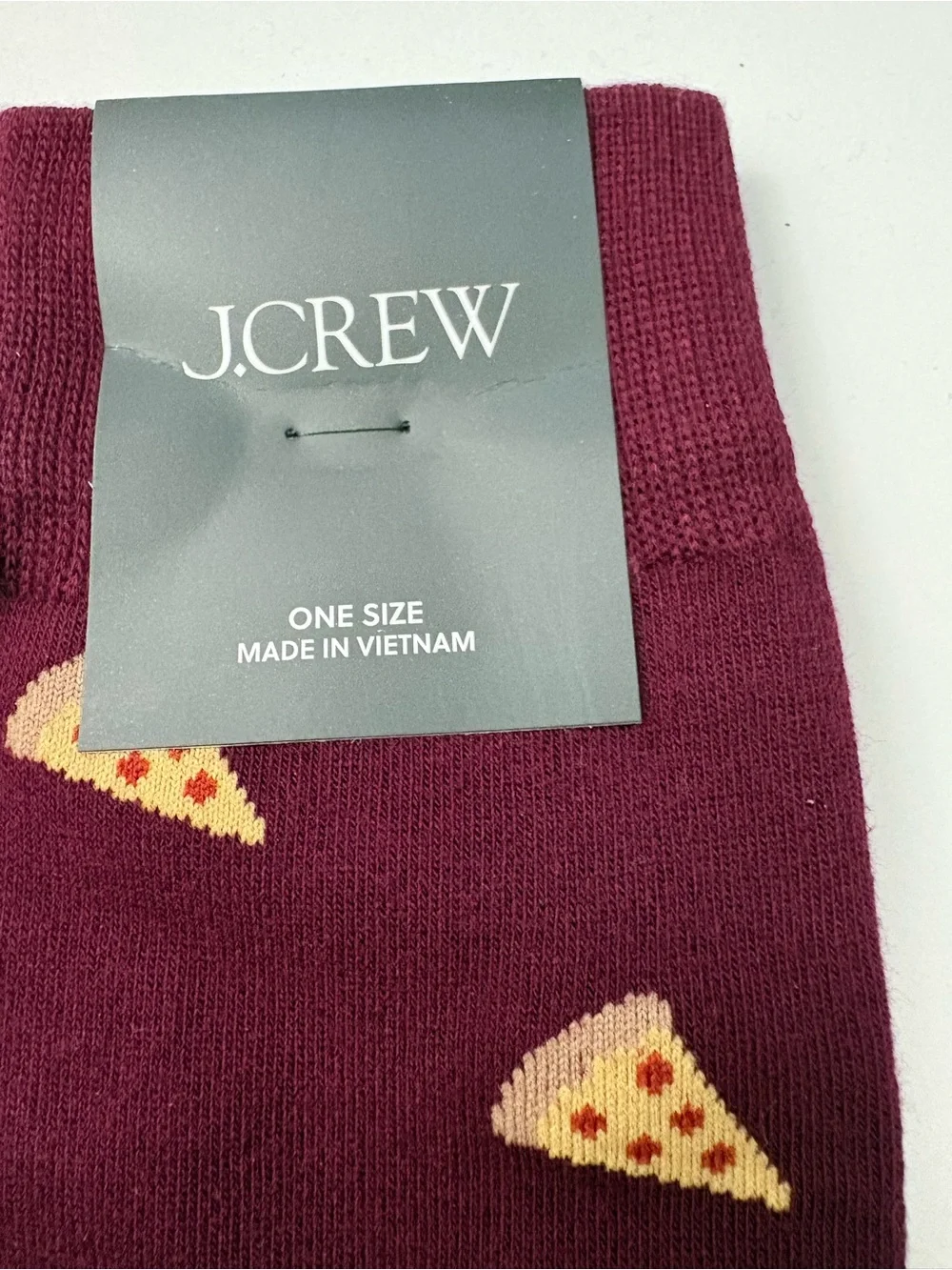 J. Crew Maroon Crew Socks with Pizza Slice Motif